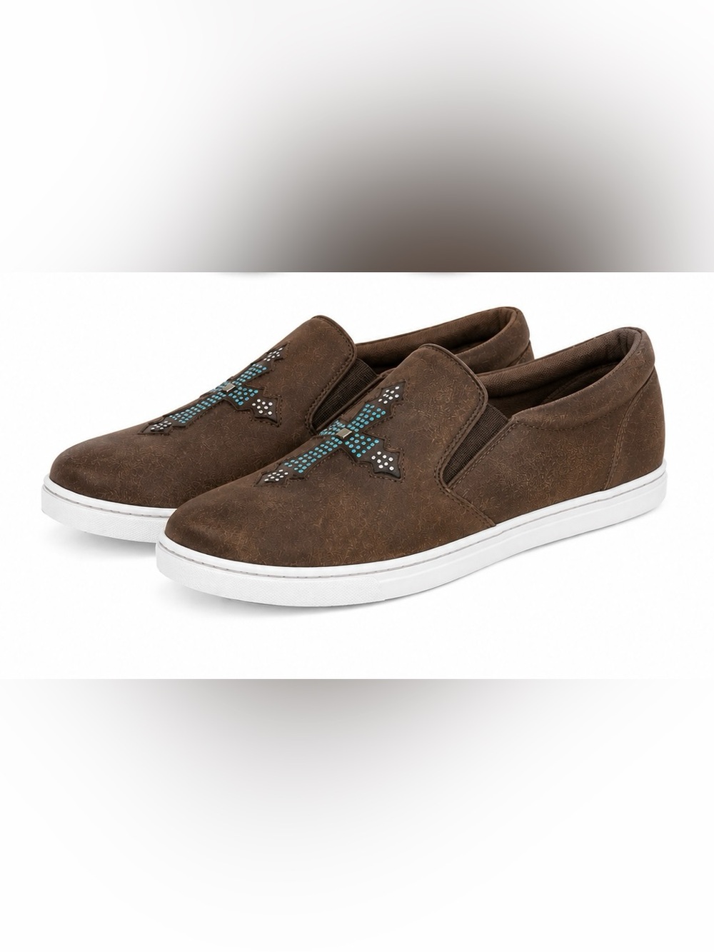 Roper Western Slip-On Sneakers Brown Turquoise Cross Studded Women’s 9